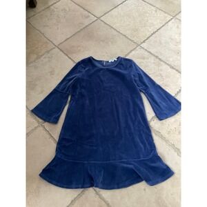 Garnet Hill Kids 3/4 Sleeve blue velour Dress - girls Size 14